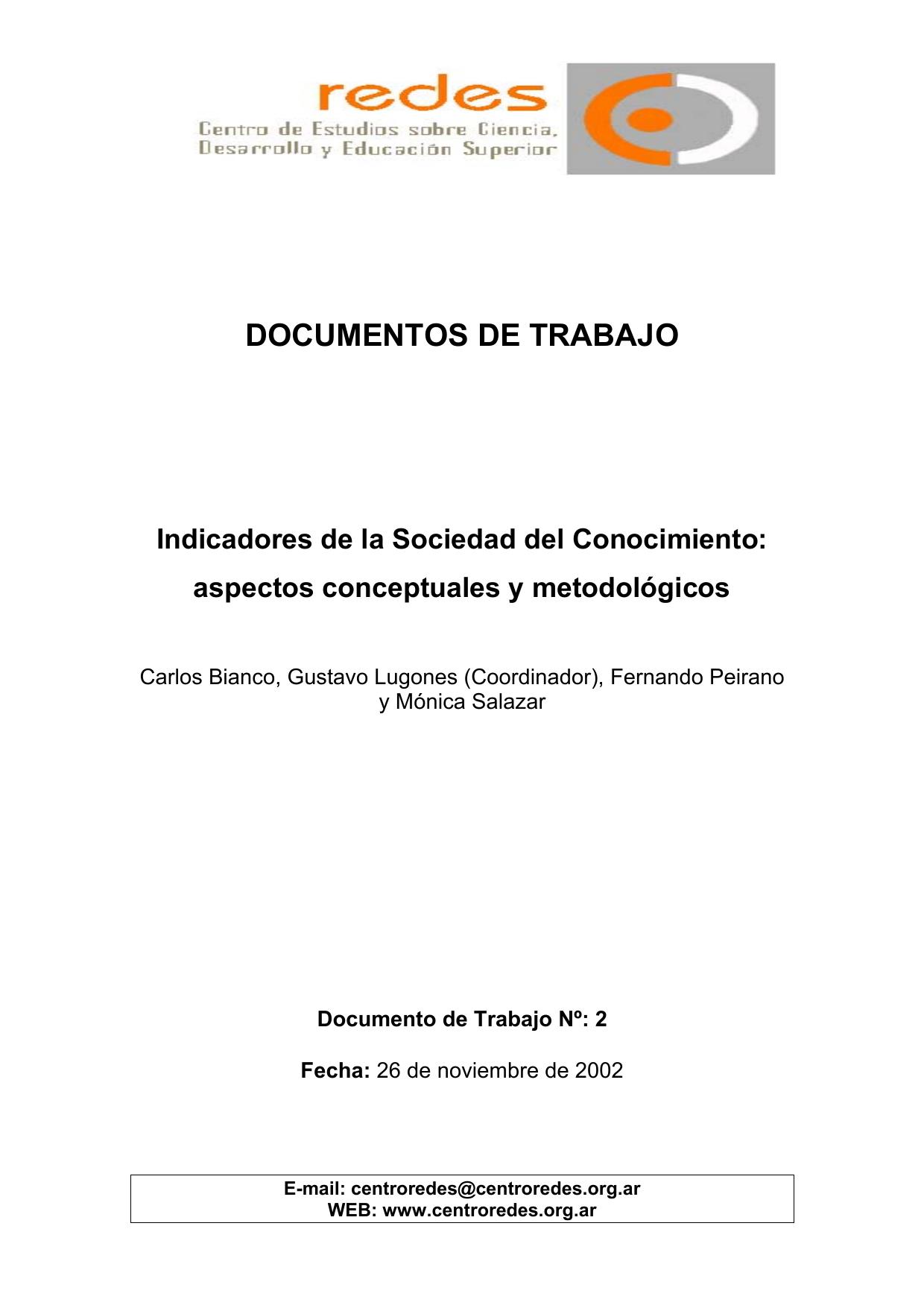 Indicadores de la sociedad del conocimiento: aspectos conceptuales y metodologicos